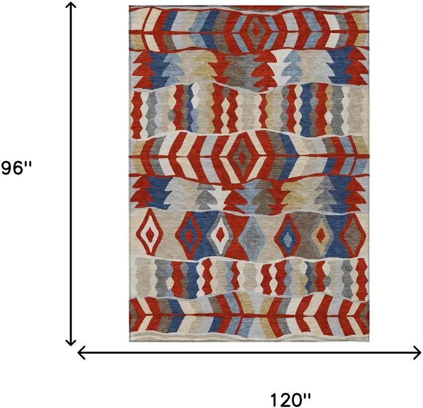 Red And Beige Geometric Washable Indoor Outdoor Area Rug Photo 5