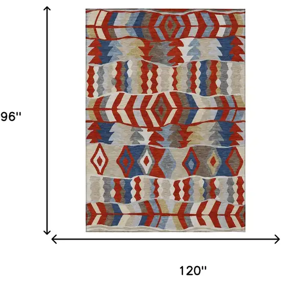 Red And Beige Geometric Washable Indoor Outdoor Area Rug Photo 5