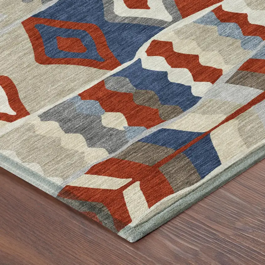 Red And Beige Geometric Washable Indoor Outdoor Area Rug Photo 3