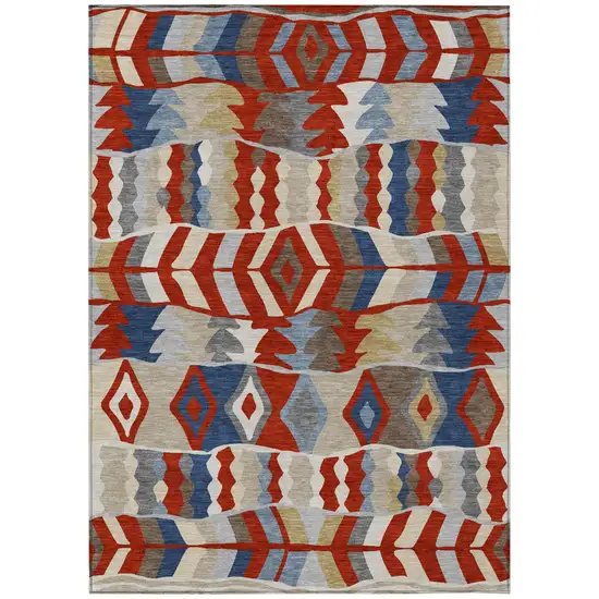 Red And Beige Geometric Washable Indoor Outdoor Area Rug Photo 2