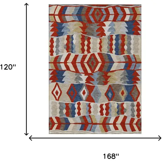 Red And Beige Geometric Washable Indoor Outdoor Area Rug Photo 5