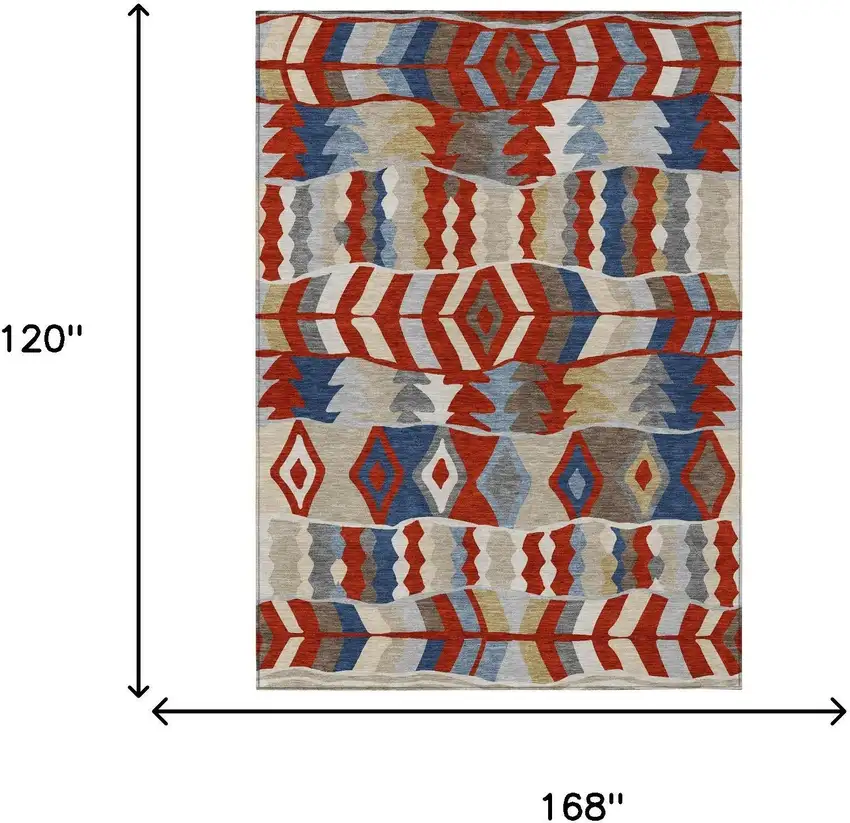 Red And Beige Geometric Washable Indoor Outdoor Area Rug Photo 5