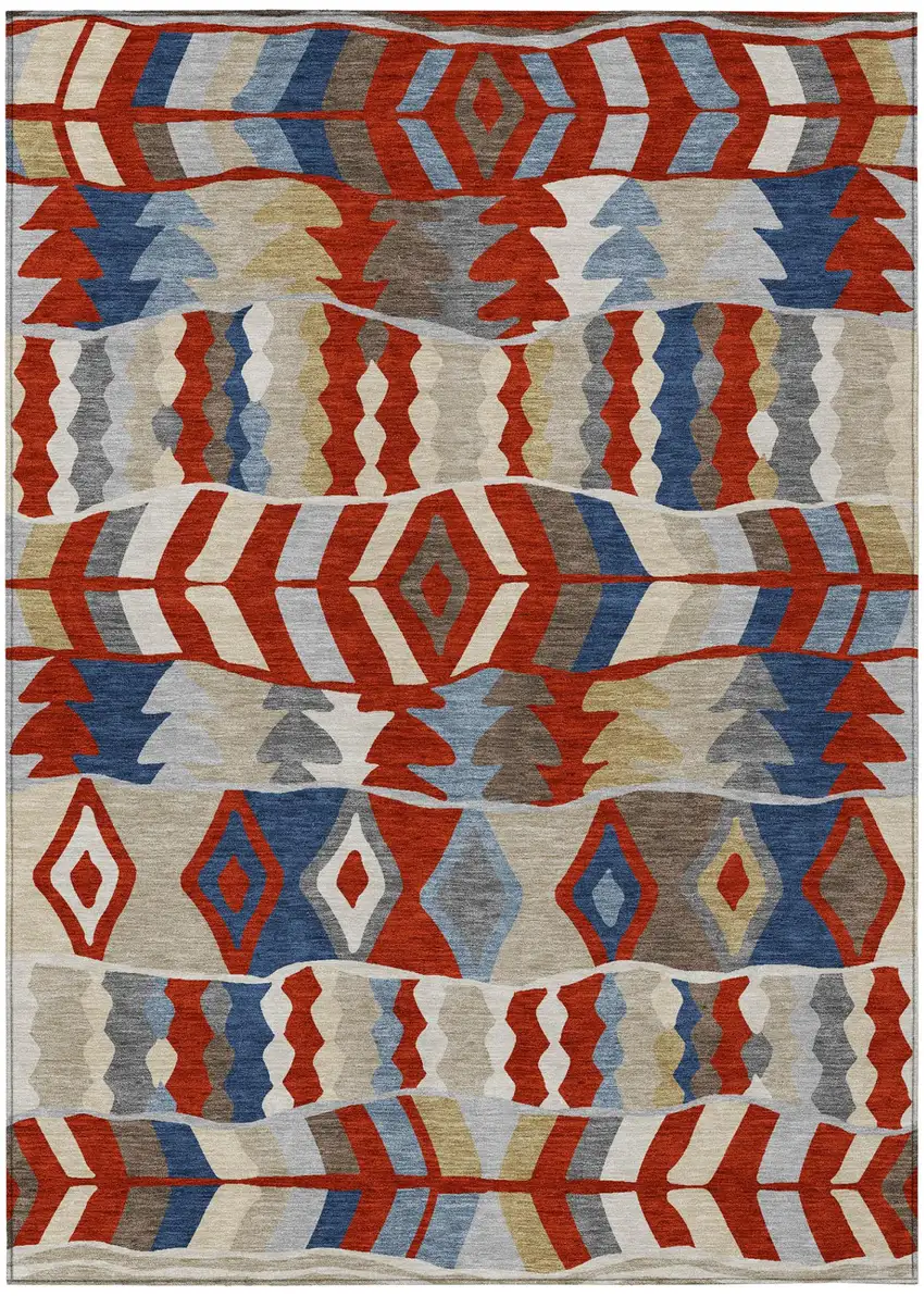 Red And Beige Geometric Washable Indoor Outdoor Area Rug Photo 2