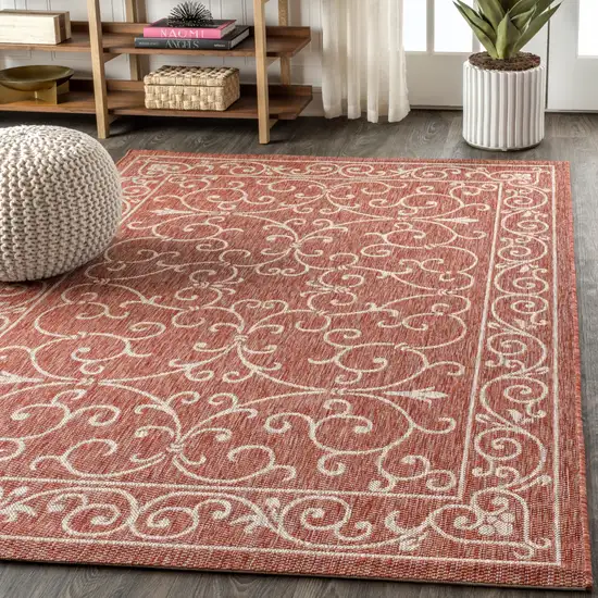 Red And Beige Medallion Indoor Outdoor Area Rug Photo 6