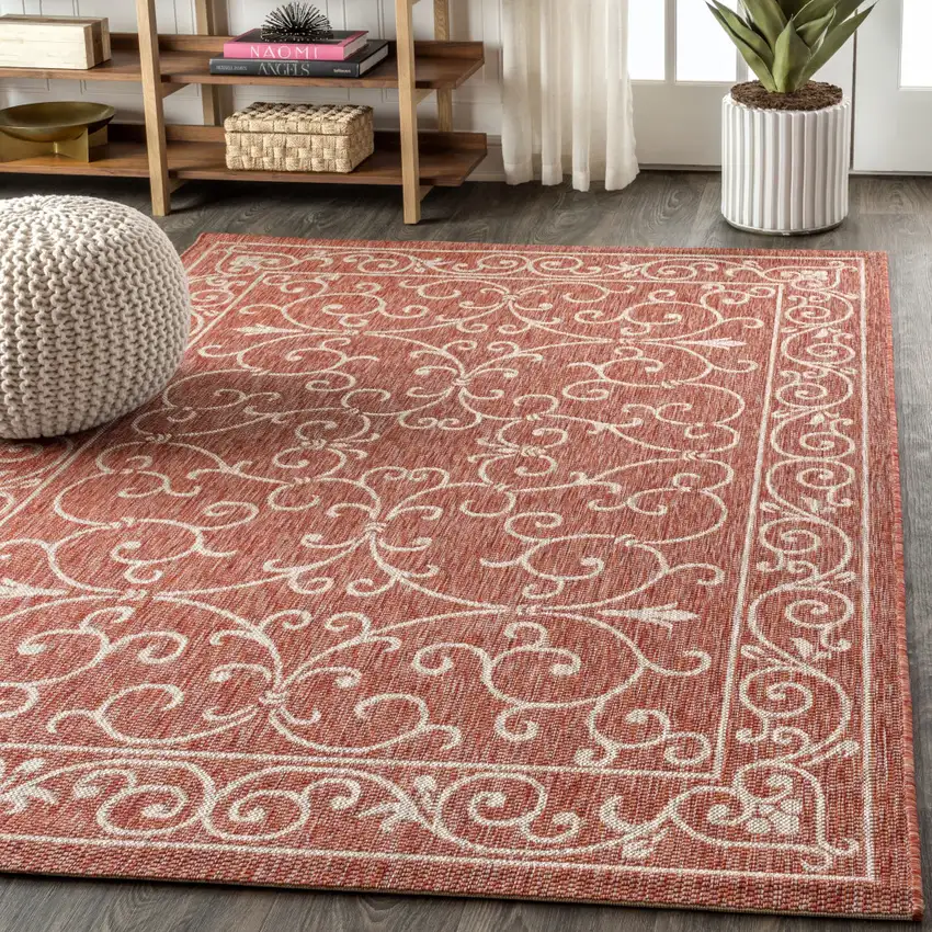 Red And Beige Medallion Indoor Outdoor Area Rug Photo 6