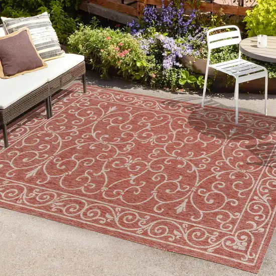 Red And Beige Medallion Indoor Outdoor Area Rug Photo 9