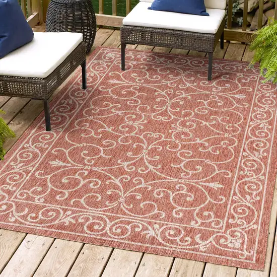 Red And Beige Medallion Indoor Outdoor Area Rug Photo 9
