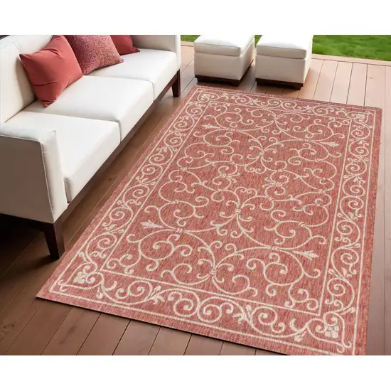 Red And Beige Medallion Indoor Outdoor Area Rug Photo 1