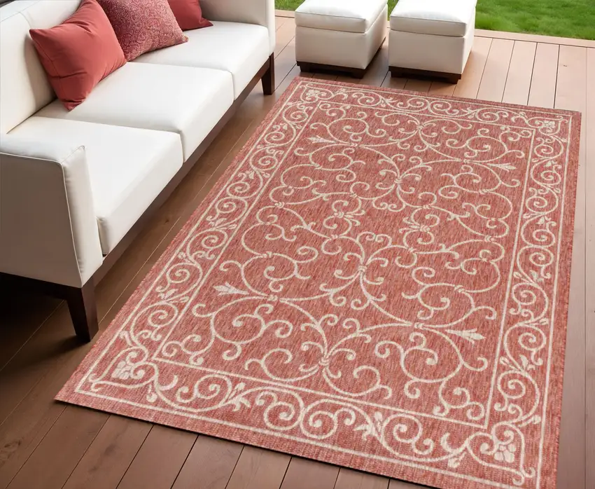 Red And Beige Medallion Indoor Outdoor Area Rug Photo 1