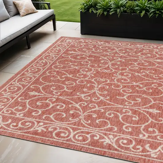 Red And Beige Medallion Indoor Outdoor Area Rug Photo 1