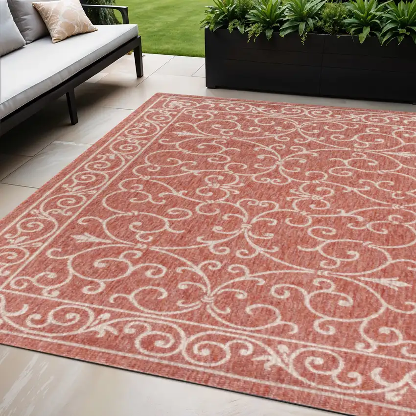Red And Beige Medallion Indoor Outdoor Area Rug Photo 1