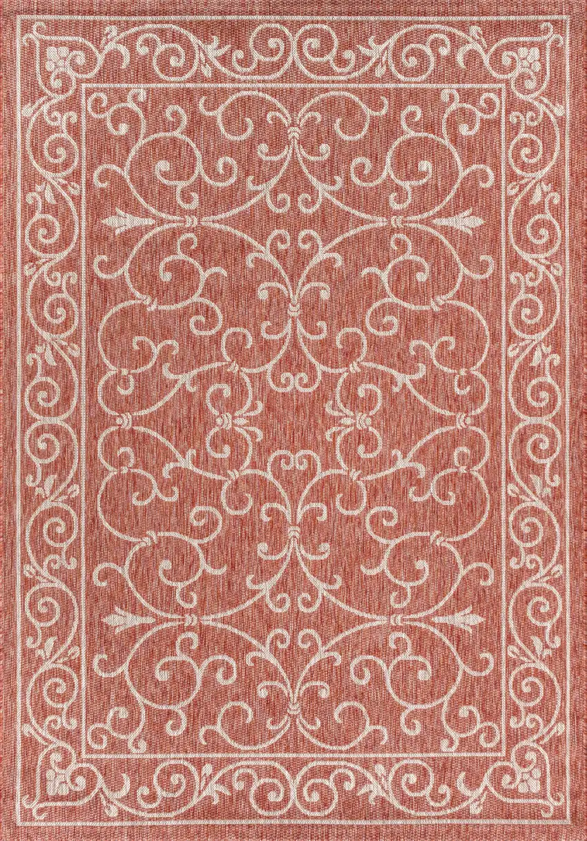 Red And Beige Medallion Indoor Outdoor Area Rug Photo 1