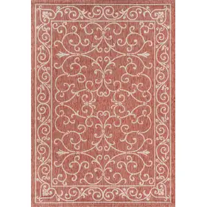 Photo of Red And Beige Medallion Indoor Outdoor Area Rug