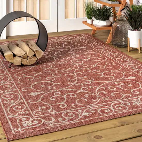 Red And Beige Medallion Indoor Outdoor Area Rug Photo 5