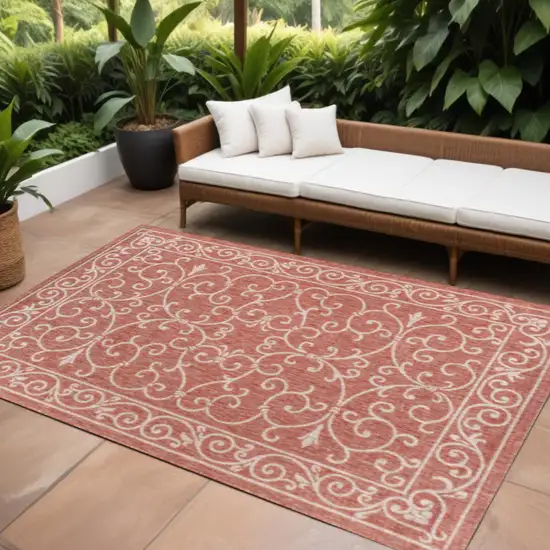 Red And Beige Medallion Indoor Outdoor Area Rug Photo 1