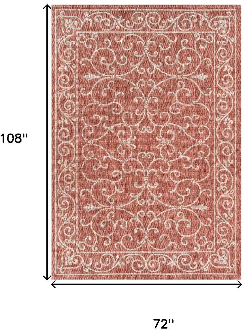 Red And Beige Medallion Indoor Outdoor Area Rug Photo 5