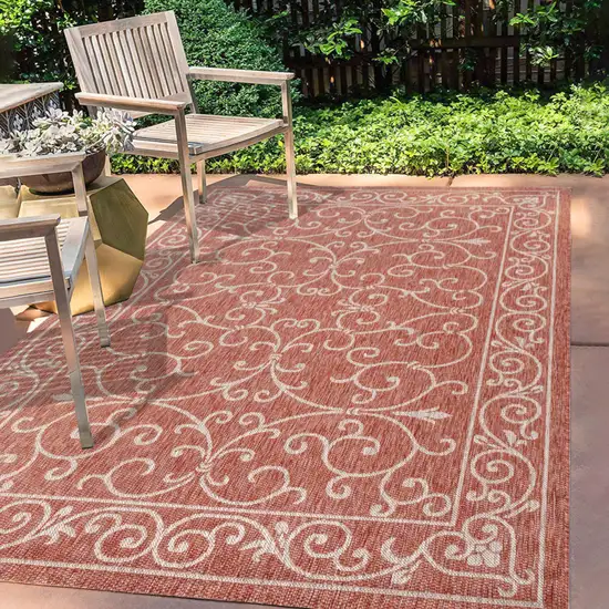 Red And Beige Medallion Indoor Outdoor Area Rug Photo 8