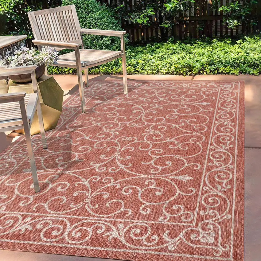 Red And Beige Medallion Indoor Outdoor Area Rug Photo 8