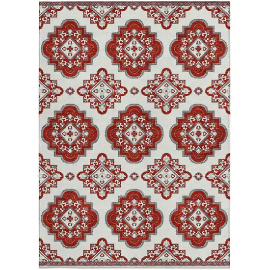 Red And Beige Medallion Washable Indoor Outdoor Area Rug Photo 6