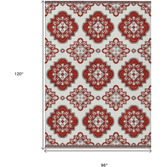 Red And Beige Medallion Washable Indoor Outdoor Area Rug Photo 3