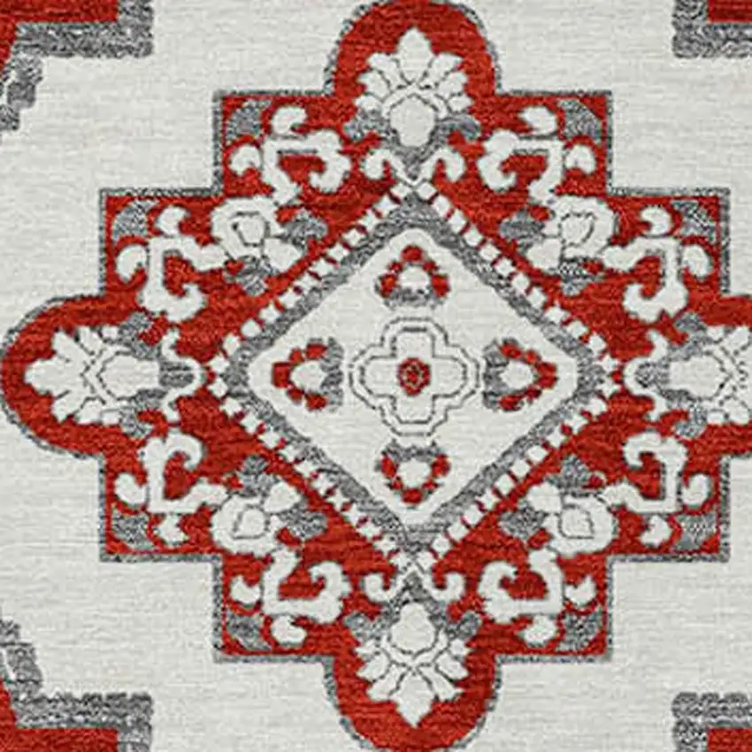 Red And Beige Medallion Washable Indoor Outdoor Area Rug Photo 7
