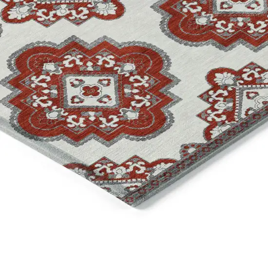 Red And Beige Medallion Washable Indoor Outdoor Area Rug Photo 4