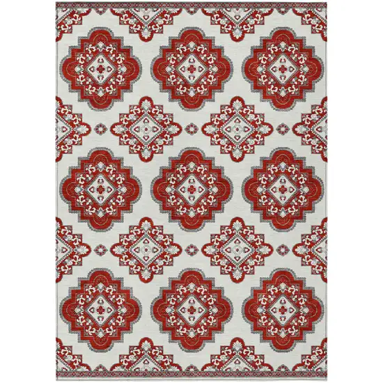 Red And Beige Medallion Washable Indoor Outdoor Area Rug Photo 2