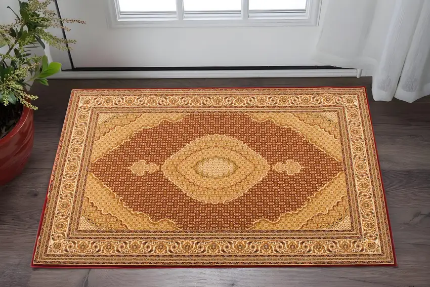 Red And Beige Moroccan Area Rug Photo 2