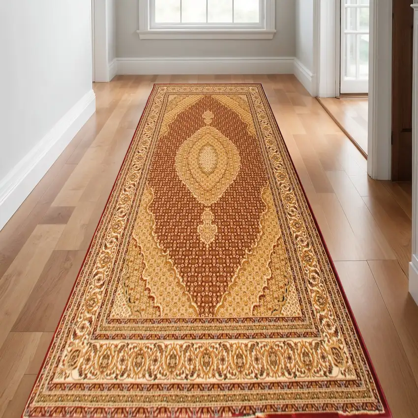 Red And Beige Moroccan Runner Rug Photo 1