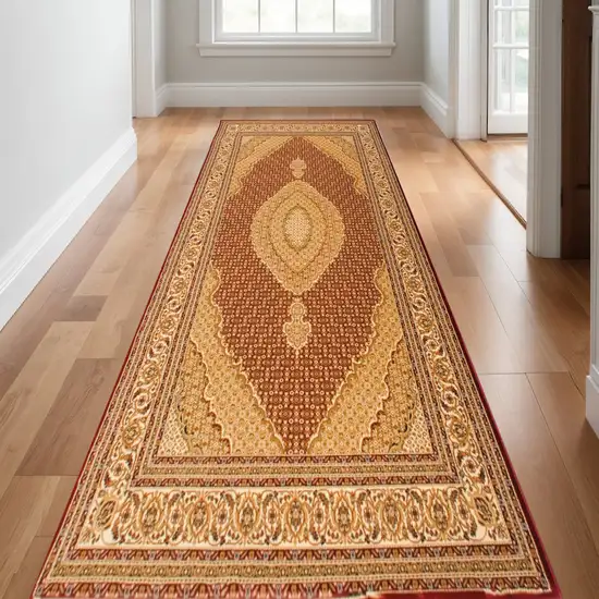 Red And Beige Moroccan Runner Rug Photo 1