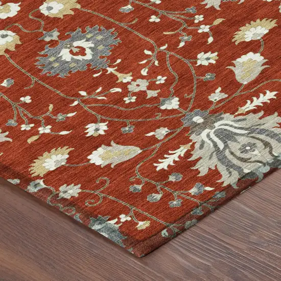 Red And Beige Oriental Washable Indoor Outdoor Area Rug Photo 3