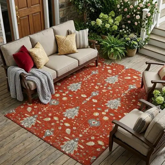 Red And Beige Oriental Washable Indoor Outdoor Area Rug Photo 1