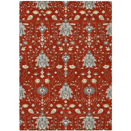 Red And Beige Oriental Washable Indoor Outdoor Area Rug Photo 2