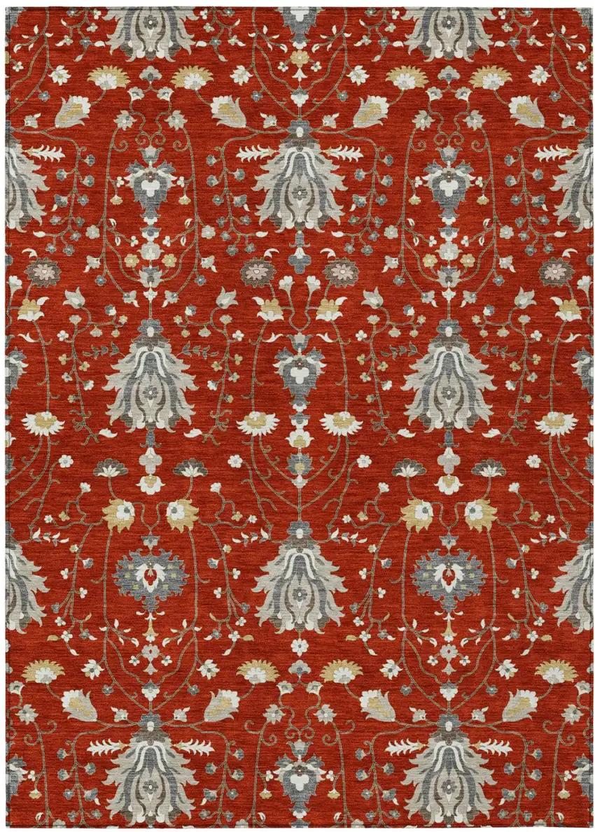 Red And Beige Oriental Washable Indoor Outdoor Area Rug Photo 2