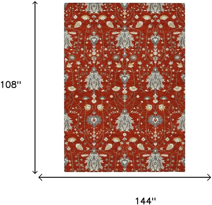 Red And Beige Oriental Washable Indoor Outdoor Area Rug Photo 5