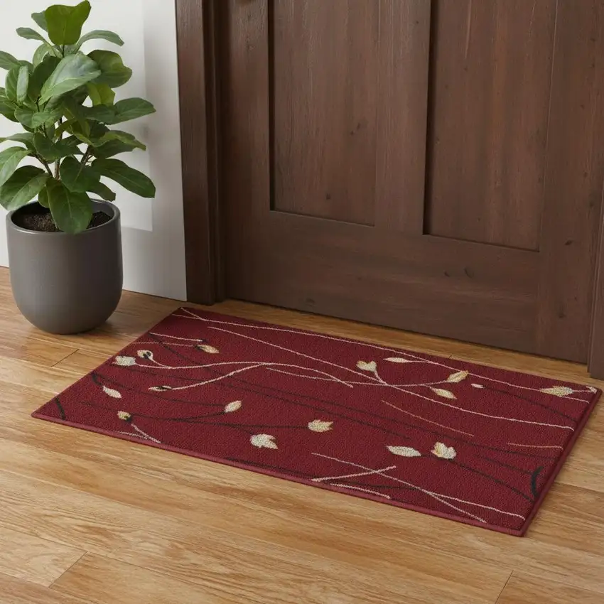 Red And Black Floral Area Rug Photo 1