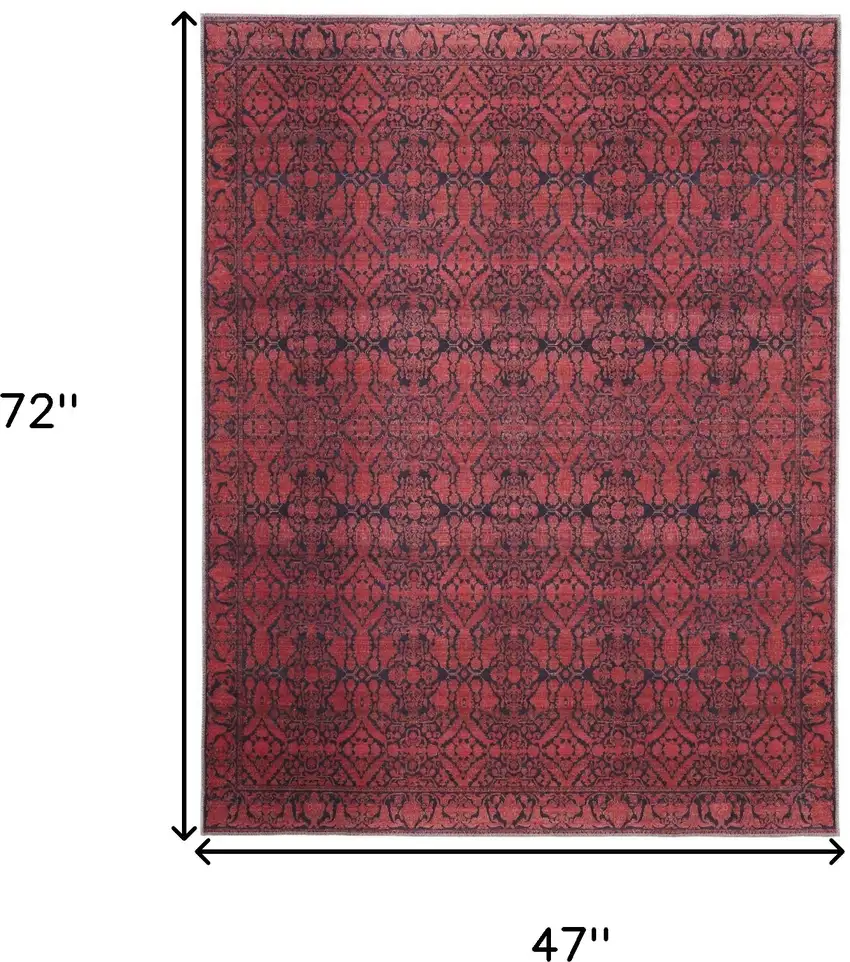 Red And Black Floral Power Loom Area Rug Photo 10