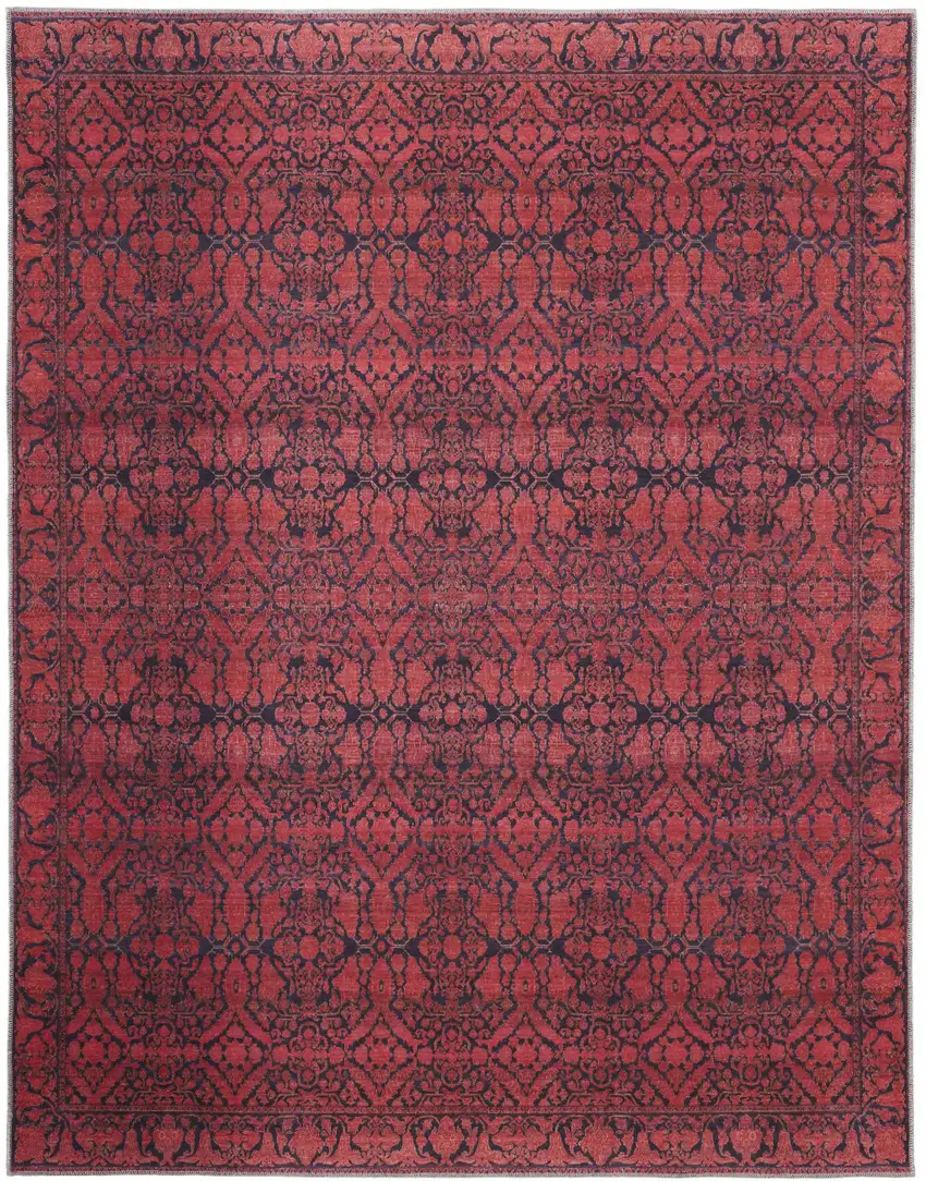 Red And Black Floral Power Loom Area Rug Photo 1