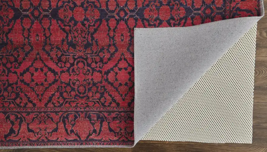 Red And Black Floral Power Loom Area Rug Photo 4