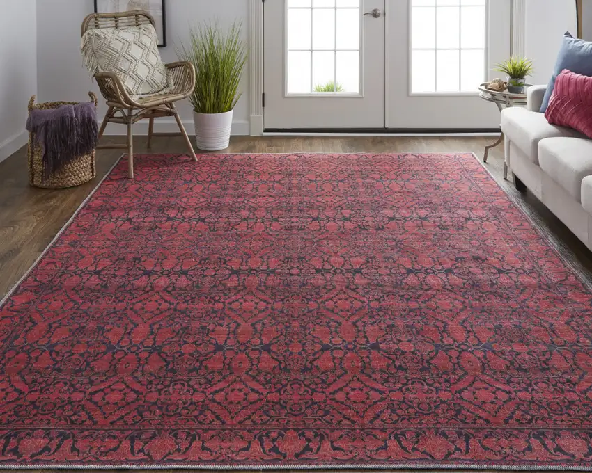 Red And Black Floral Power Loom Area Rug Photo 6