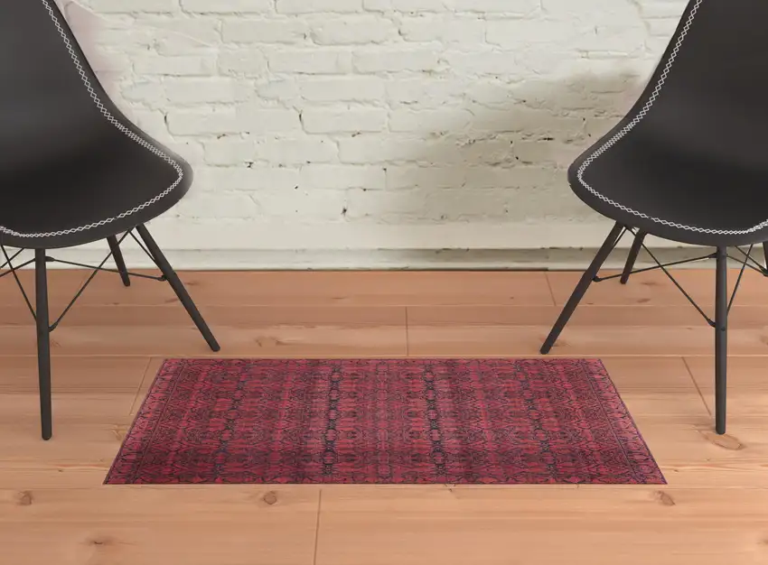 Red And Black Floral Power Loom Area Rug Photo 3