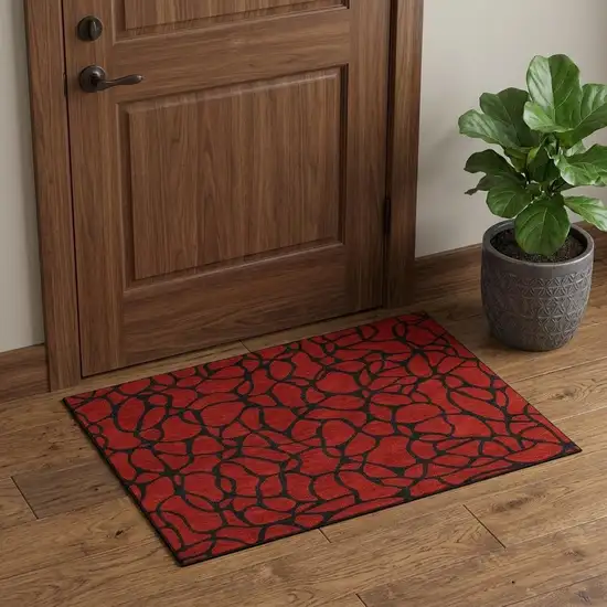 Red And Black Geometric Washable Area Rug With UV Protection Photo 1