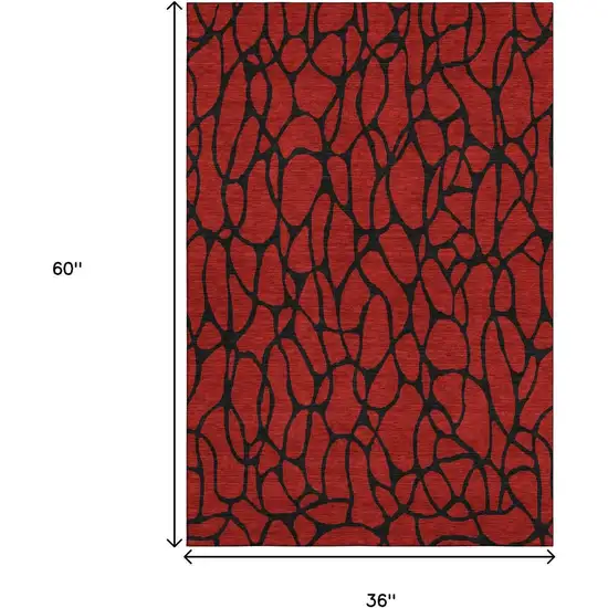 Red And Black Geometric Washable Area Rug With UV Protection Photo 8