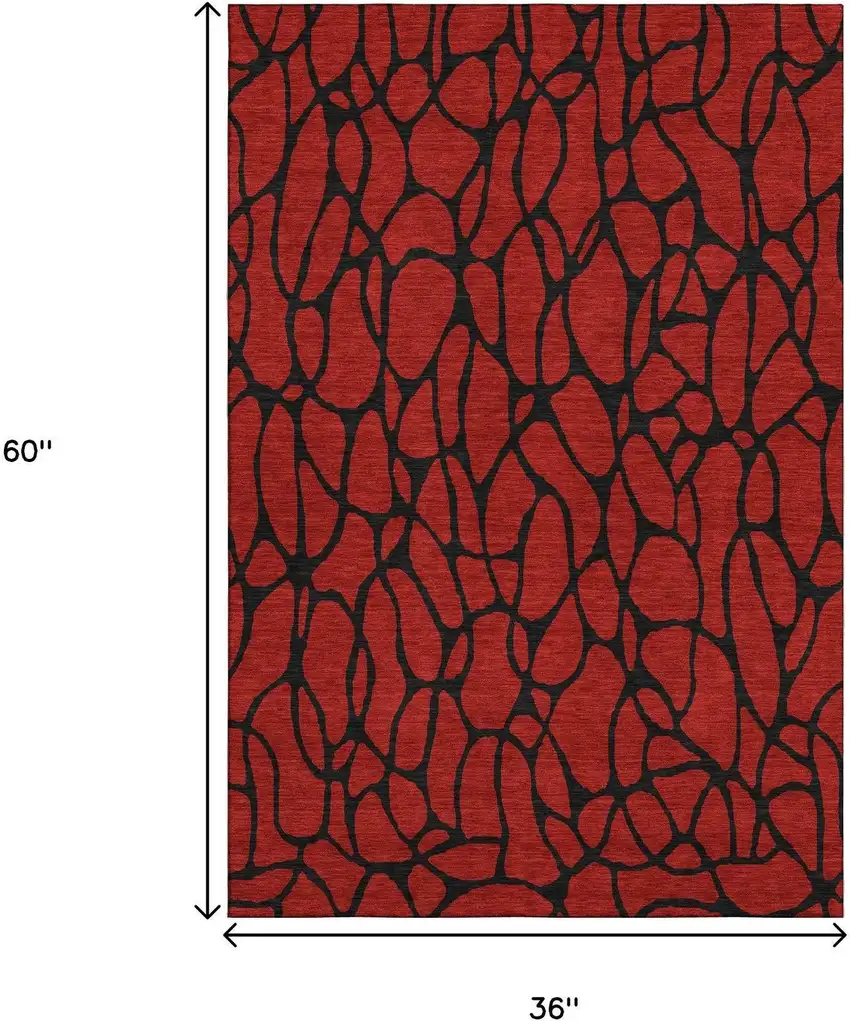 Red And Black Geometric Washable Area Rug With UV Protection Photo 8