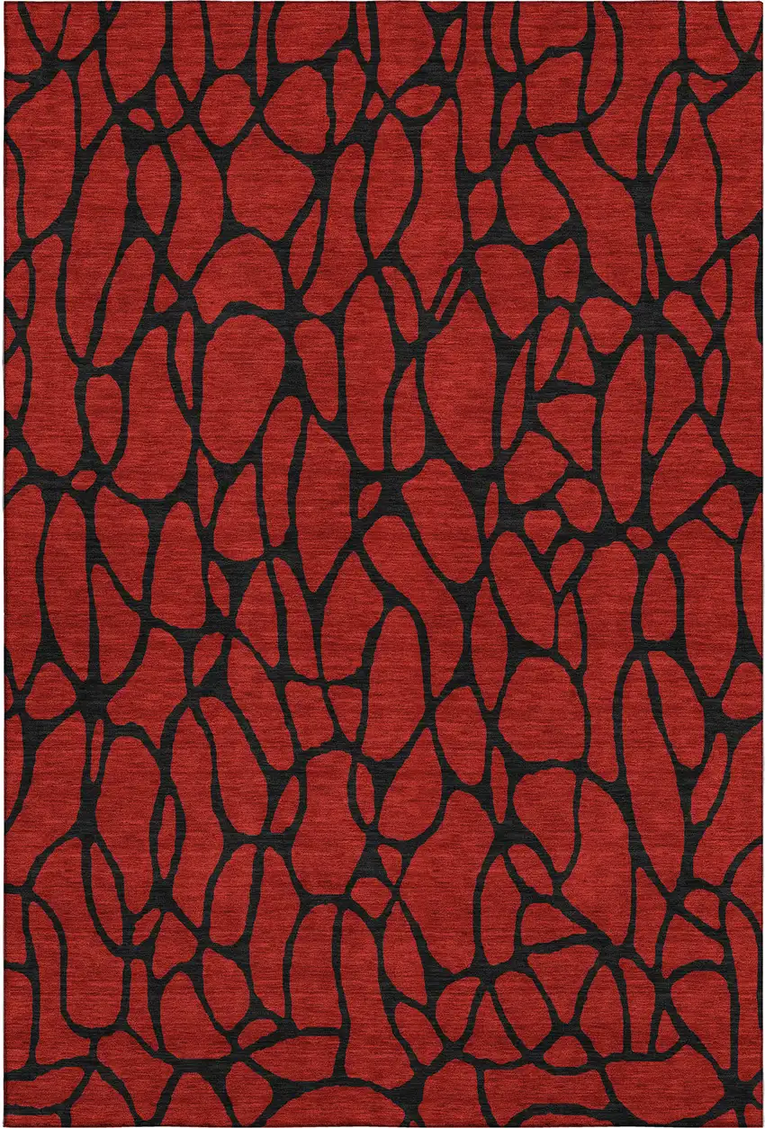 Red And Black Geometric Washable Area Rug With UV Protection Photo 1