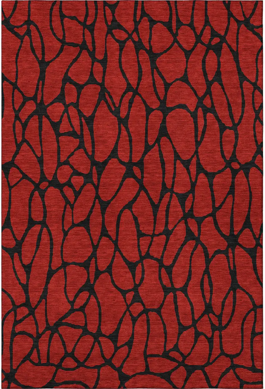 Red And Black Geometric Washable Area Rug With UV Protection Photo 3