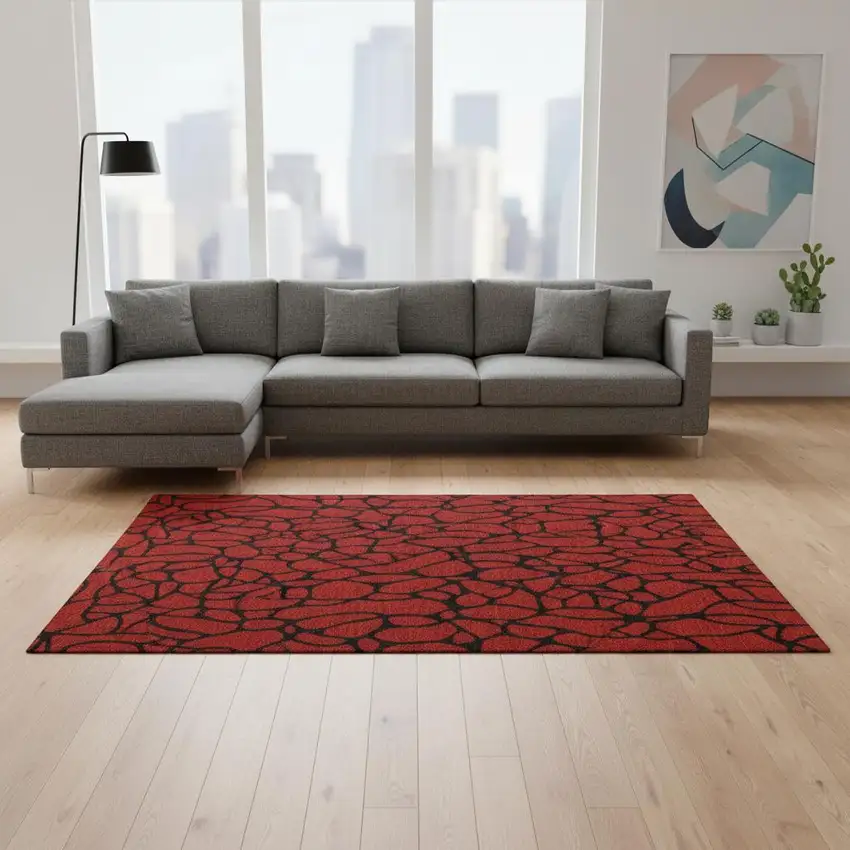 Red And Black Geometric Washable Area Rug With UV Protection Photo 2