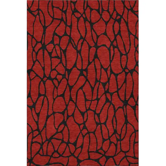 Red And Black Geometric Washable Area Rug With UV Protection Photo 3