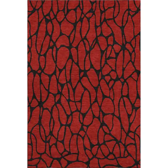 Red And Black Geometric Washable Area Rug With UV Protection Photo 1