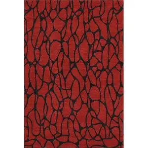 Photo of Red And Black Geometric Washable Area Rug With UV Protection